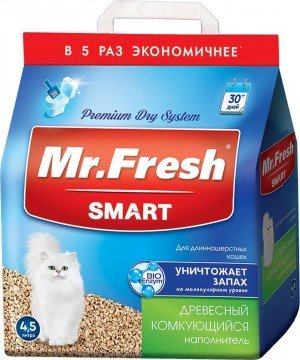 Mr.Fresh Smart наполнитеель древесный для длиношерстых кошек (4,5л)