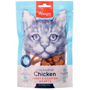 Wanpy Cat сердечки для кошек, курица и треска (80г)