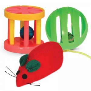 Набор игрушек для кошек (мяч,мышь,барабан)