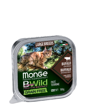 Monge BWILD беззерновые консервы из буйвола с овощами д/крупных кошек (100гр)