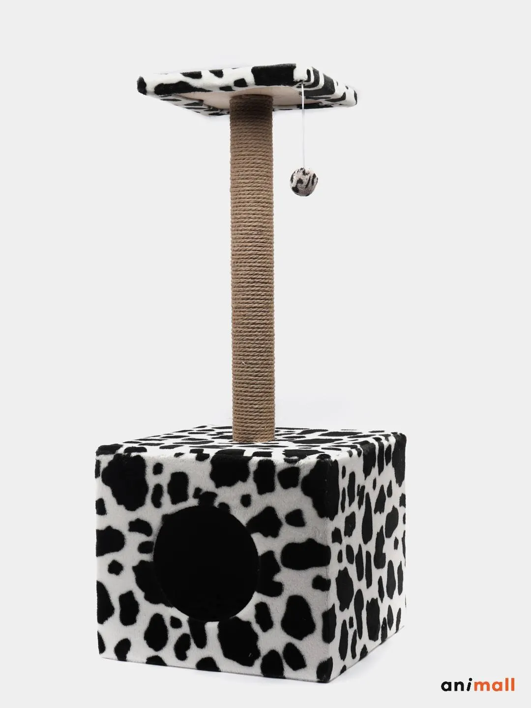 Когтеточка-столбик Куб, с площадкой и игрушкой, джут, 35х30х85 см
