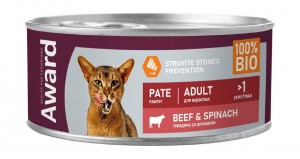 AWARD д/кошек паштет говядина ,шпинат(100гр)