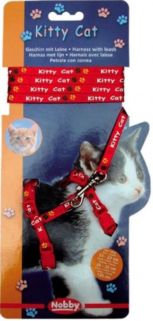Nobby Шлейка Kitty д/кошек, с поводком, нейлон, красная,15-22 см