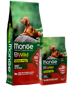 Monge BWild(беззерновой) для собак, ягненок, картофель и горох (2,5кг)